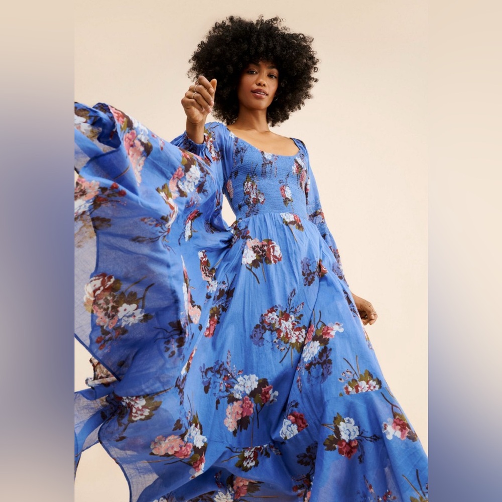 Free People Blue Floral Long Sleeve Dress